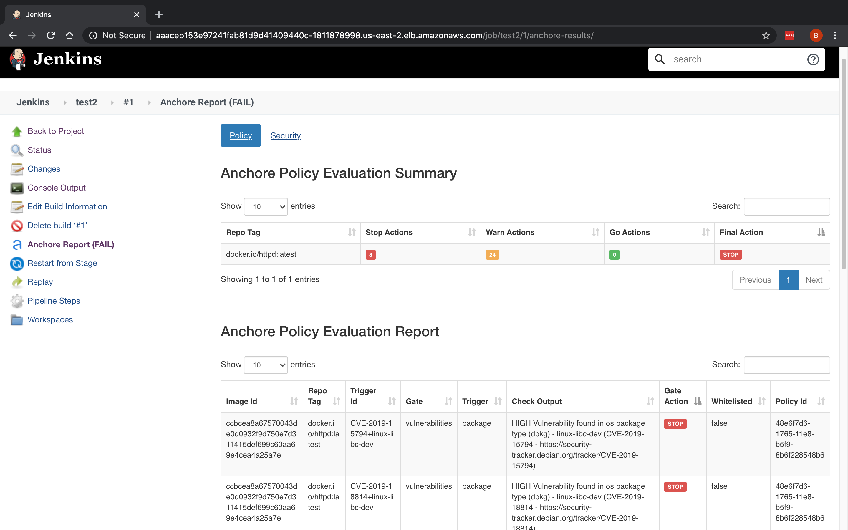 Integrating Anchore Vulnerability Scanning and Compliance with Anchore Policy Evaluation Report