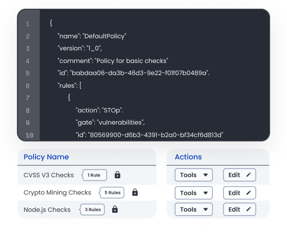 Example of policy definitions in JSON and in the UI