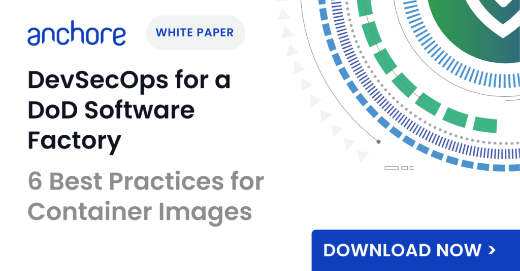 Ad for white paper on "DevSecOps for a DoD Software Factory: 6 Best Practices for Container Images"