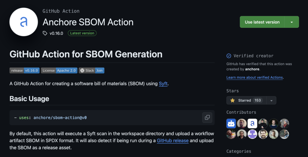 Anchore SBOM Action in the GitHub Marketplace.